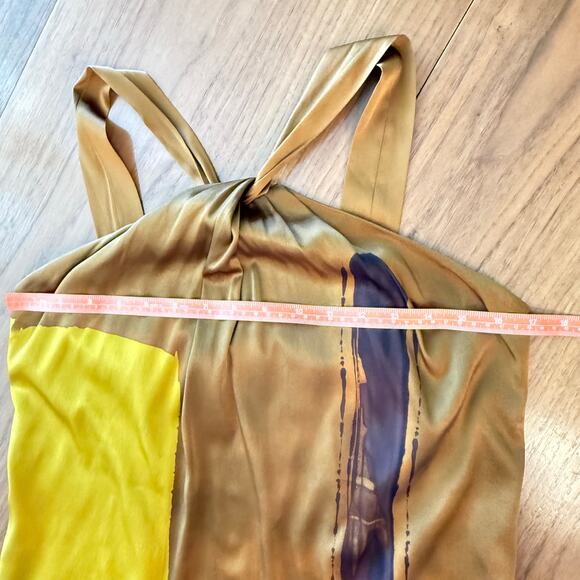 Vince Dress Size 10 Stretch Silk Charmeuse Twisted Halter Abstract Color Block - Picture 9 of 10